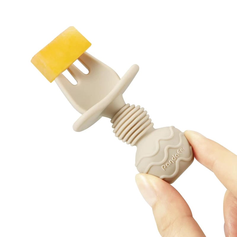 PandaEar (4 Pack) Silicone Baby Led Weaning Spoon Fork| First Training Self Feeding Utensils Set| Anti-Choke Silverware Eating Supplies for Toddler 6 Months Up (Carnation Grey) - Image 3